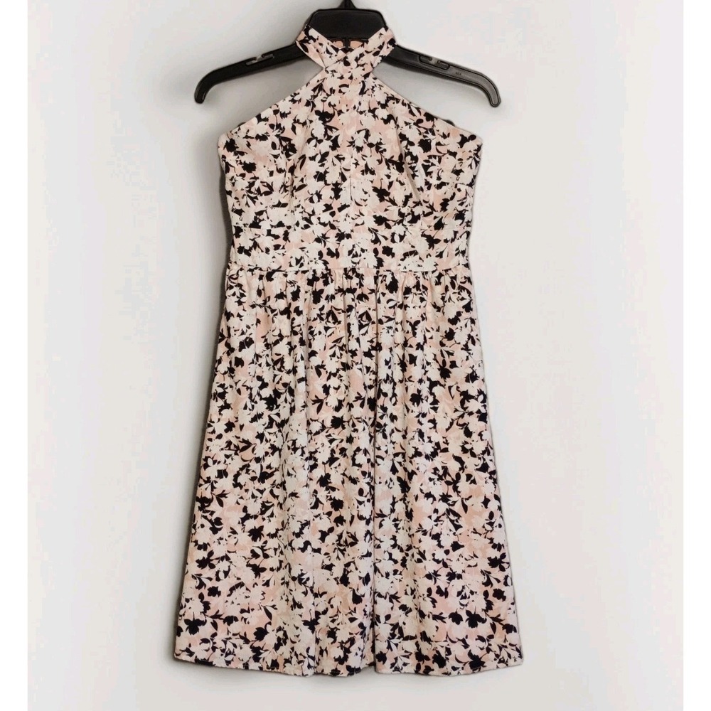 BCBG MAXAZRIA SIZE 6 BLUSH FLORAL PRINT HALTER MINI‎ DRESS